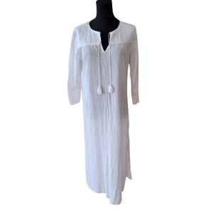 Lands End White Cotton Gauze Long Cover Up Dress Size Small